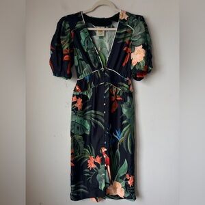 FARM RIO MIDNIGHT MACAW BLACK MIDI DRESS